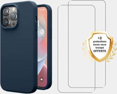 Coque EVETANE iPhone 14 Pro Max Bleu + 2 Vitres