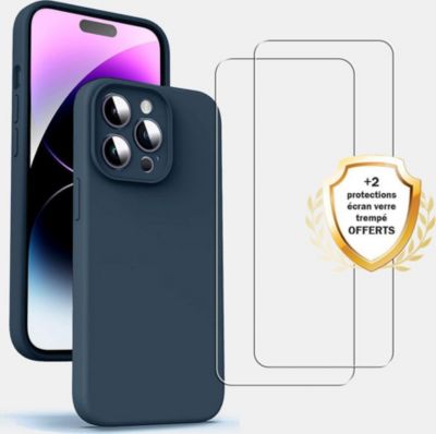 Coque EVETANE iPhone 14 Pro Bleu + 2 Vitres