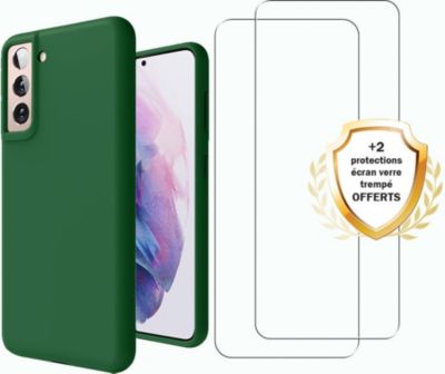 Coque EVETANE Galaxy S21 5G Vert + 2 Vitres Coque EVETANE Galaxy S21 5G Vert + 2 Vitres