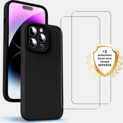 Coque EVETANE iPhone 15 Pro Noir + 2 Vitres
