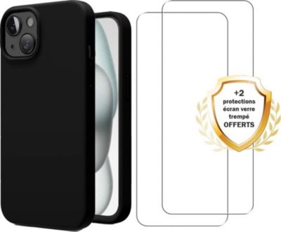 Coque EVETANE iPhone 15 Noir + 2 Vitres Coque EVETANE iPhone 15 Noir + 2 Vitres