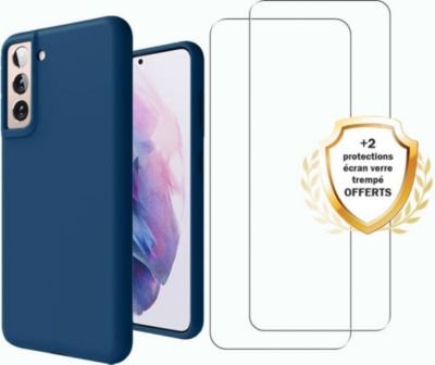 Coque EVETANE Galaxy S21 FE Bleu + 2 Vitres