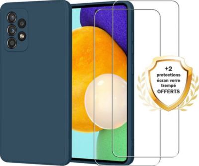 Coque EVETANE Galaxy A52 Bleu + 2 Vitres