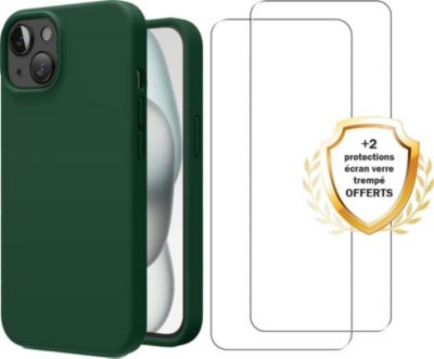 Coque EVETANE iPhone 15 Vert + 2 Vitres Coque EVETANE iPhone 15 Vert + 2 Vitres