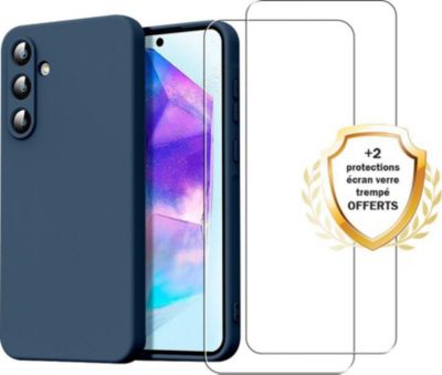 Coque EVETANE Galaxy A15 Bleu + 2 Vitres