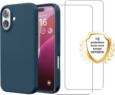 Coque EVETANE iPhone 16 Bleu + 2 Vitres
