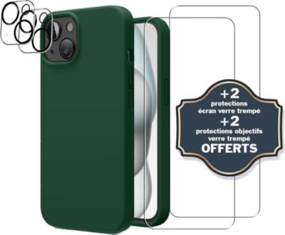 Coque EVETANE iPhone 15 Vert + 2 Vitres