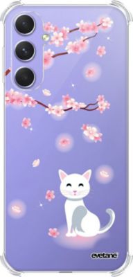 Coque EVETANE Souple Galaxy A54 Chat Fleurs