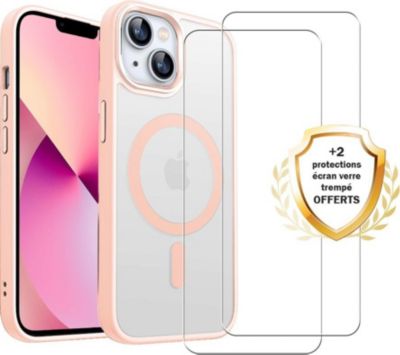 Coque EVETANE Magsafe iPhone 13 Rose + 2 Vitres Coque EVETANE Magsafe iPhone 13 Rose + 2 Vitres