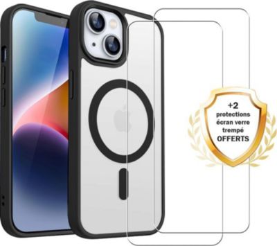 Coque EVETANE Magsafe iPhone 14 Noir + 2 Vitres