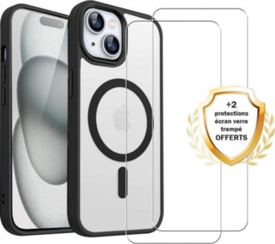 Coque EVETANE Magsafe iPhone 15 Noir + 2 Vitres