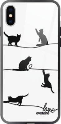 Coque EVETANE Verre iPhone XS Max Chat Lignes