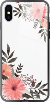 Coque EVETANE Verre iPhone XS Max Fleurs Roses