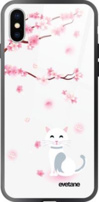 Coque EVETANE Verre iPhone XS Max Chat et Fleurs