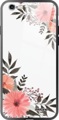 Coque EVETANE Verre iPhone 6/6S Plus Fleurs Roses
