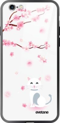 Coque EVETANE Verre iPhone 6/6S Plus Chat et Fleurs
