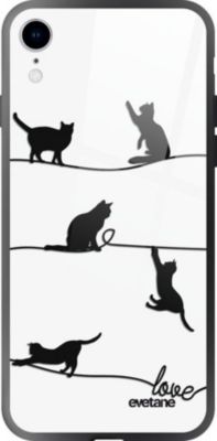 Coque EVETANE Verre iPhone XR Chat Lignes Coque EVETANE Verre iPhone XR Chat Lignes