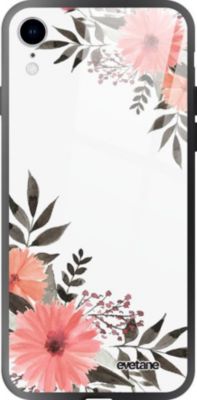 Coque EVETANE Verre iPhone XR Fleurs Rose