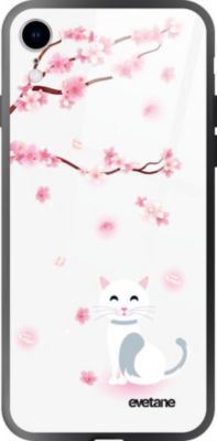 Coque EVETANE Verre iPhone XR Chat Fleurs