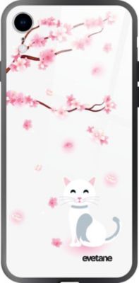 Coque EVETANE Verre iPhone XR Chat Fleurs Coque EVETANE Verre iPhone XR Chat Fleurs