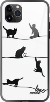 Coque EVETANE Verre iPhone 11 Pro Chat Lignes