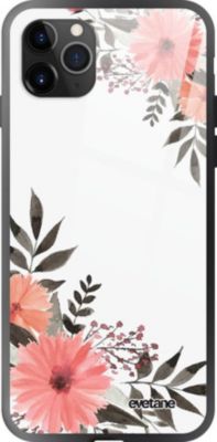 Coque EVETANE Verre iPhone 11 Pro Fleurs Rose