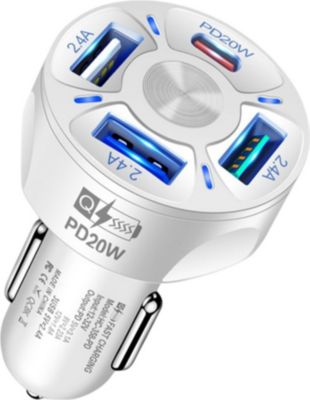 Chargeur allume-cigare EKO 32W Triple USB 2.4A / USB Type-C 20W