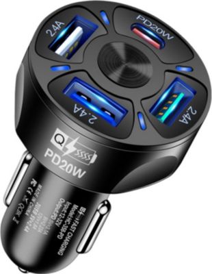 Chargeur allume-cigare EKO 32W Triple USB 2.4A / USB Type-C 20W