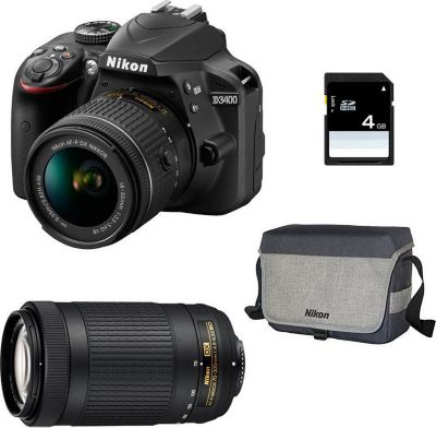 Appareil photo Reflex NIKON D3400 + 18-55 VR + 70-300 + Sac + SD 4Go Reconditionné
