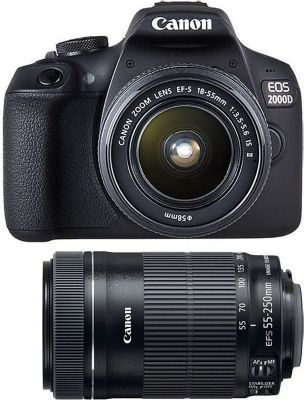 Appareil photo Reflex CANON EOS 2000D + 18-55 IS II + 55-250 IS Reconditionné