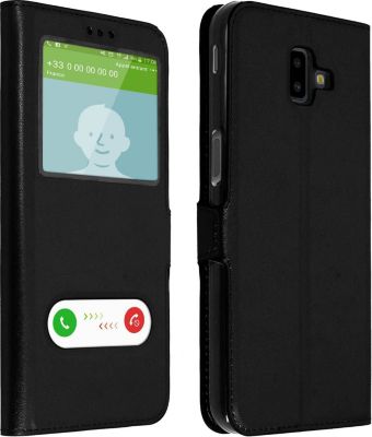 Etui AVIZAR Samsung J6 Plus Double Fenêtre Noir