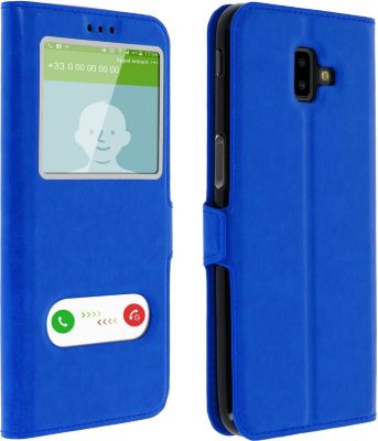 Etui AVIZAR Samsung J6 Plus Double Fenêtre Bleu