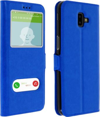 Etui AVIZAR Samsung J6 Plus Double Fenêtre Bleu Etui AVIZAR Samsung J6 Plus Double Fenêtre Bleu