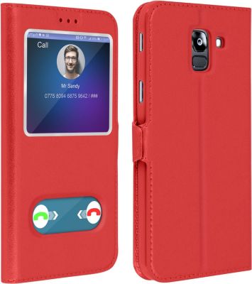Etui AVIZAR Samsung Galaxy J6 Double Fenêtre Rouge