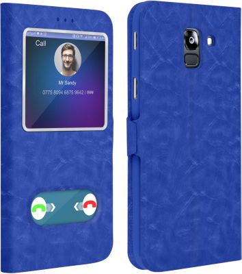 Etui AVIZAR Samsung Galaxy J6 Double Fenêtre Bleu Etui AVIZAR Samsung Galaxy J6 Double Fenêtre Bleu