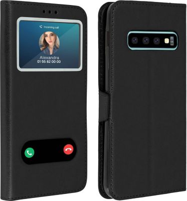 Etui AVIZAR Samsung S10 Plus Double Fenêtre Noir
