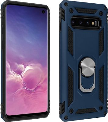 Coque AVIZAR Samsung S10 Bi-matière + Bague Bleu nuit