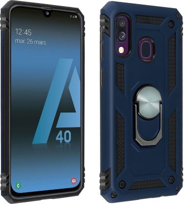 Coque AVIZAR Samsung A40 Bi-matière + Bague Bleu nuit