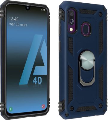 Coque AVIZAR Samsung A40 Bi-matière + Bague Bleu nuit