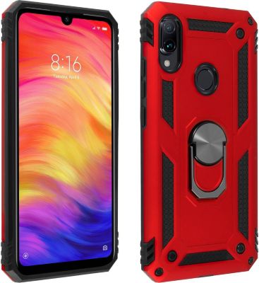 Coque AVIZAR Redmi Note 7 Bi-matière + Bague Rouge