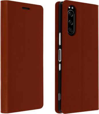 Etui AVIZAR Sony Xperia 5 Portefeuille Cuir Camel