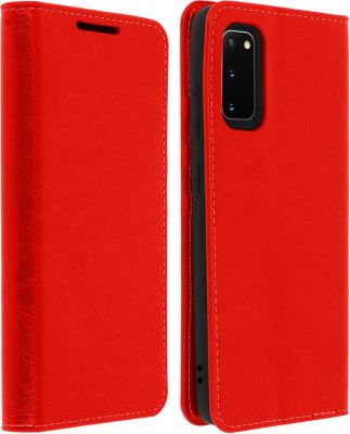 Etui AVIZAR Samsung S20 Portefeuille Cuir Rouge