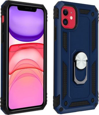 Coque AVIZAR iPhone 11 Bi-matière + Bague Bleu nuit