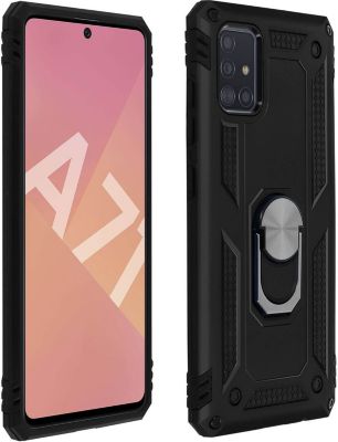 Coque AVIZAR Samsung A71 Bi-matière + Bague Noir