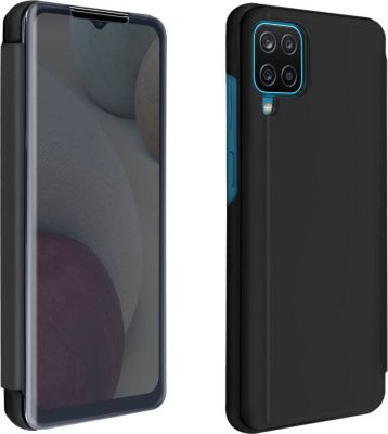 Etui AVIZAR Samsung A12 Effet Miroir Stand Noir