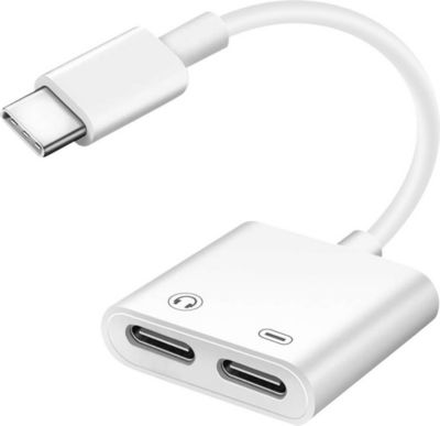 Adaptateur Jack AVIZAR USB-C Mâle / 2 USBC Audio & Charge Blanc