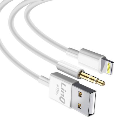 Câble Lightning LINQ Blancd 2 en 1 avec Charge et Audio 1,2m