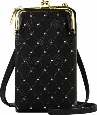 Etui AVIZAR Bandoulière Surpiqures en Losange Noir