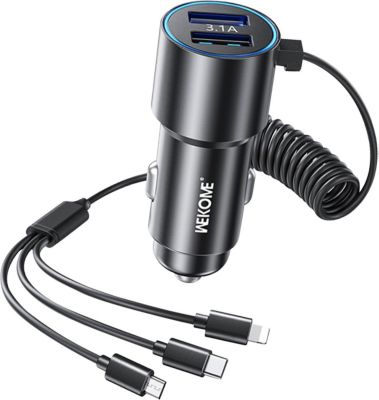 Chargeur allume cigare WK Chargeur voiture 2x USB et Câble 3 en 1