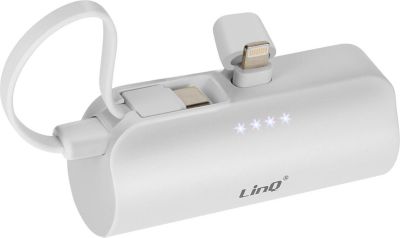 Batterie externe LINQ 6000mAh, Connecteur iPhone + USB-C Blanc Batterie externe LINQ 6000mAh, Connecteur iPhone + USB-C Blanc